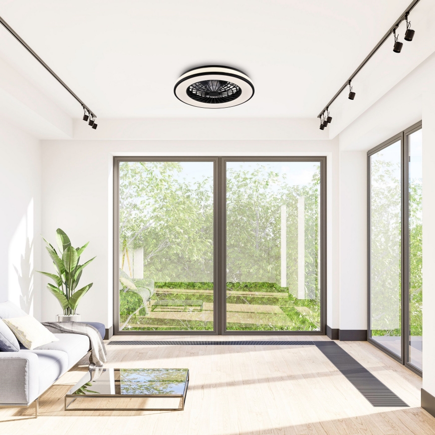 LED Stmievateľné stropné svietidlo s ventilátorom LED/48W/230V 3000-6500K čierna + diaľkové ovládanie