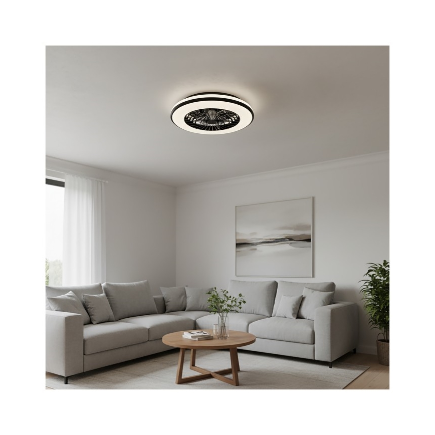 Stmievateľné LED stropné svietidlo s ventilátorom VENTELUX LED/48W/230V 3000/4000/6500K pr. 48,5 cm čierne + diaľkové ovládanie