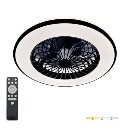 Stmievateľné LED stropné svietidlo s ventilátorom VENTELUX LED/48W/230V 3000/4000/6500K pr. 48,5 cm čierne + diaľkové ovládanie