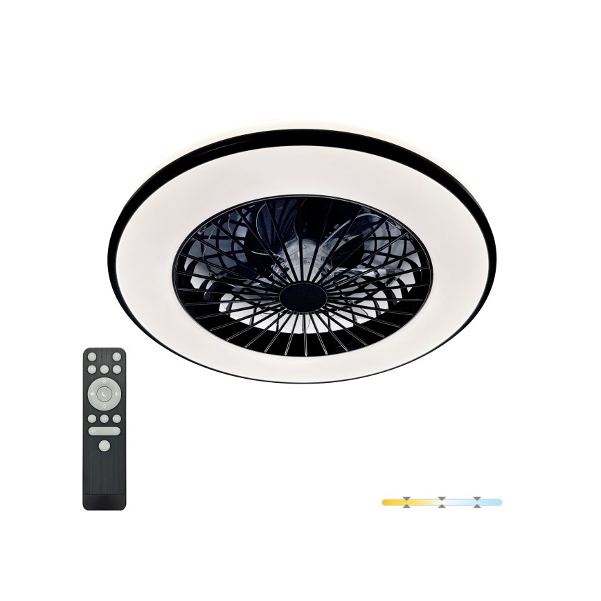 Stmievateľné LED stropné svietidlo s ventilátorom VENTELUX LED/48W/230V 3000/4000/6500K pr. 48,5 cm čierne + diaľkové ovládanie