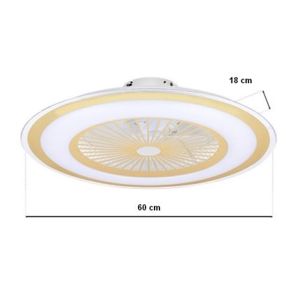 LED Stmievateľné stropné svietidlo s ventilátorom ZONDA LED/65W/230V 3000-6500K zlatá + diaľkové ovládanie