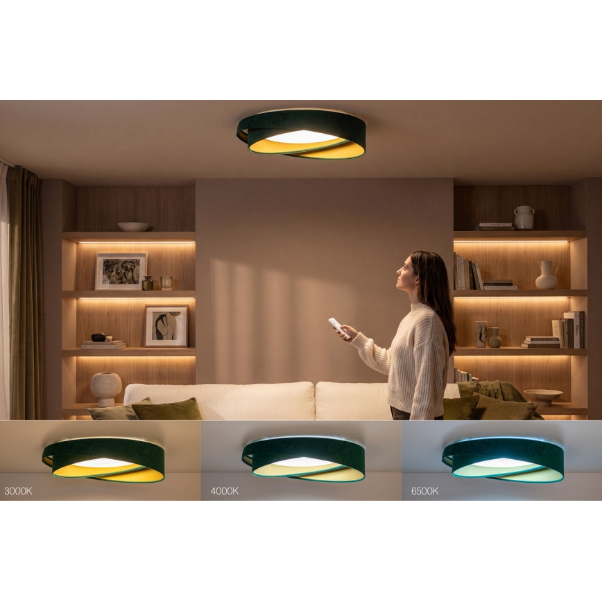 LED stmievateľné stropné svietidlo SMART GALAXY MODERN LED/24W/230V 3000-6500K priemer 55 cm zelená/zlatá + diaľkové ovládanie
