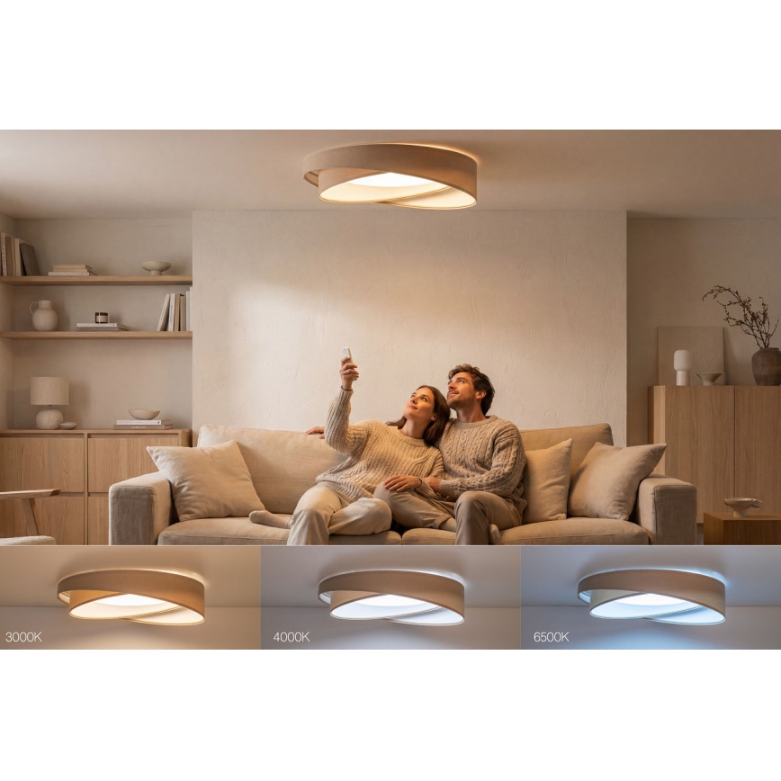 LED stmievateľné stropné svietidlo SMART GALAXY MODERN LED/24W/230V 3000-6500K pr. 55 cm béžová/biela + diaľkové ovládanie