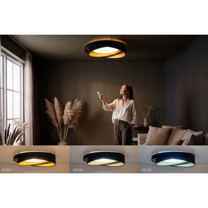 LED Stlmiteľné stropné svietidlo SMART GALAXY MODERN LED/24W/230V 3000-6500K pr. 55 cm čierna/zlatá + diaľkové ovládanie