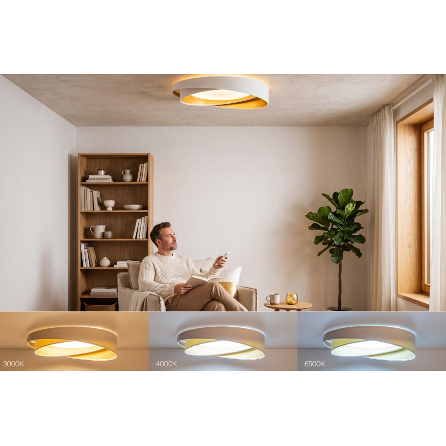 LED Stmievateľné stropné svietidlo SMART GALAXY MODERN LED/24W/230V 3000-6500K priemer 55 cm biela/zlatá + diaľkové ovládanie