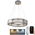 LED Stmievateľný krištáľový luster na lanku LED/40W/230V 3000-6500K lesklý chróm + diaľkové ovládanie