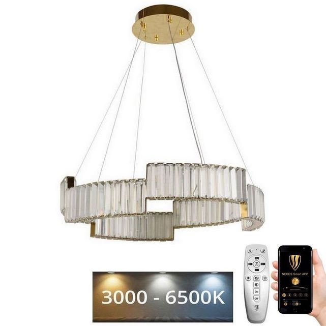 LED Stmievateľný krištáľový luster na lanku LED/40W/230V 3000-6500K zlatá + diaľkové ovládanie