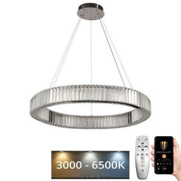 LED Stmievateľný krištáľový luster na lanku LED/50W/230V 3000-6500K lesklý chróm + diaľkové ovládanie