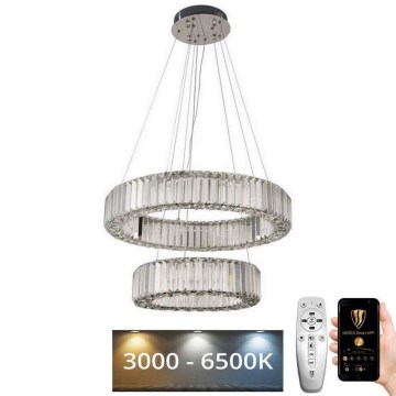 LED Stmievateľný krištáľový luster na lanku LED/65W/230V 3000-6500K lesklý chróm + diaľkové ovládanie