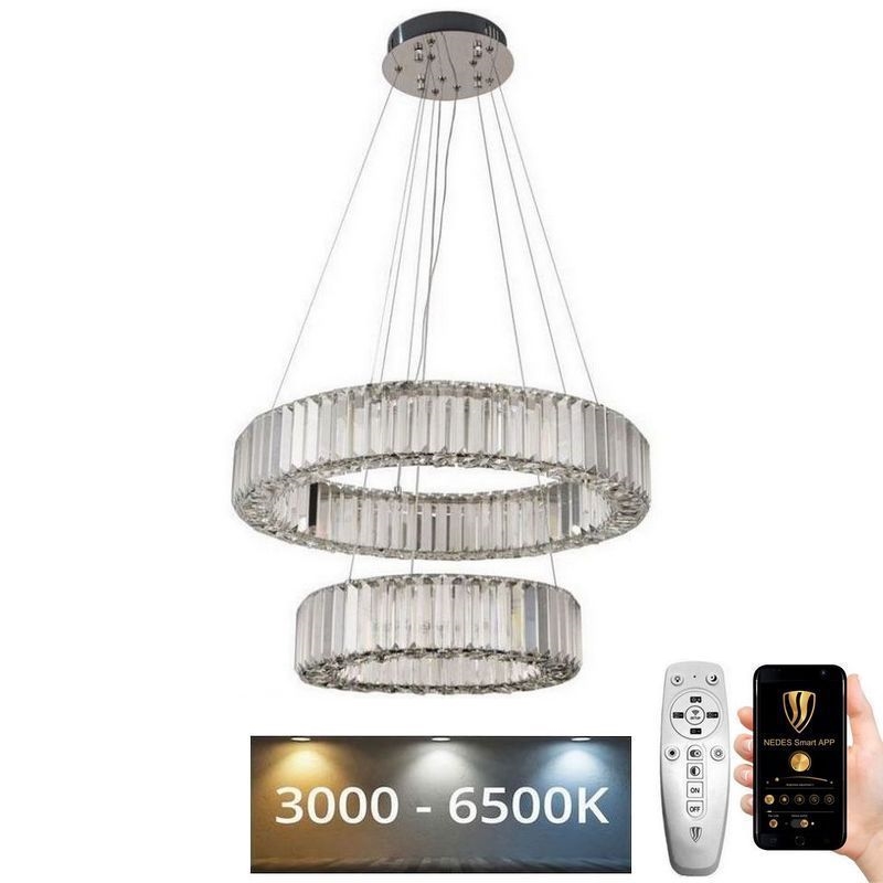 LED Stmievateľný krištáľový luster na lanku LED/65W/230V 3000-6500K lesklý chróm + diaľkové ovládanie