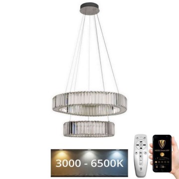 LED Stmievateľný krištáľový luster na lanku LED/65W/230V 3000-6500K lesklý chróm + diaľkové ovládanie