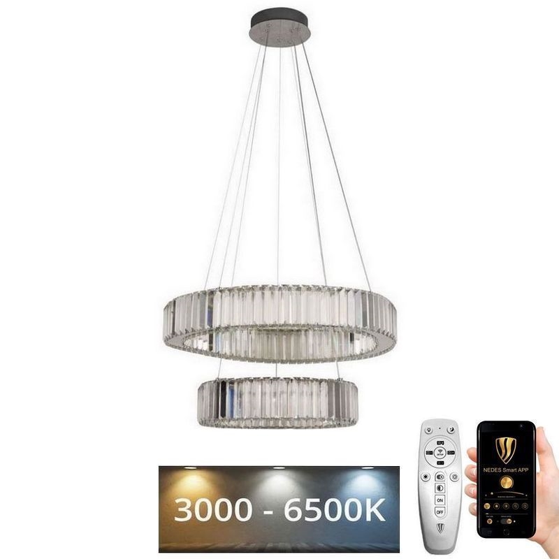 LED Stmievateľný krištáľový luster na lanku LED/65W/230V 3000-6500K lesklý chróm + diaľkové ovládanie