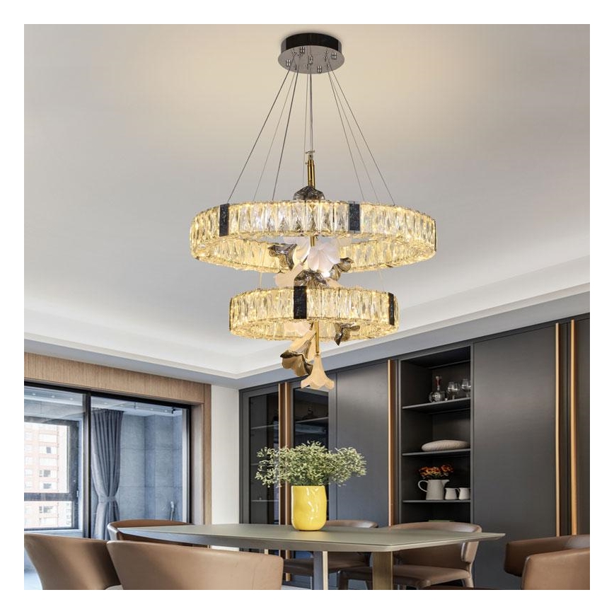 LED Stmievateľný krištáľový luster na lanku LED/70W/230V 3000-6500K + diaľkové ovládanie