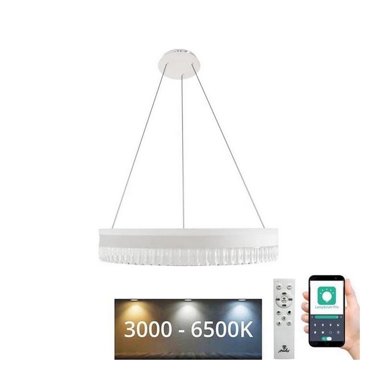 LED Stmievateľný krištáľový luster na lanku LED/80W/230V 3000-6500K biela + diaľkové ovládanie