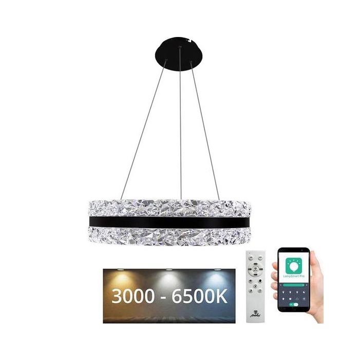 LED Stmievateľný krištáľový luster na lanku LED/80W/230V 3000-6500K čierna + diaľkové ovládanie