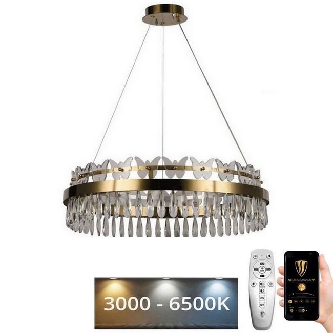 LED Stmievateľný krištáľový luster na lanku LED/80W/230V 3000-6500K zlatá + diaľkové ovládanie