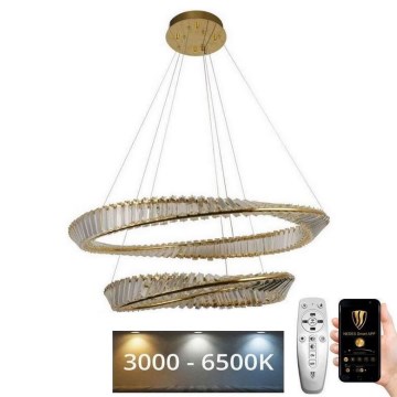 LED Stmievateľný krištáľový luster na lanku LED/90W/230V 3000-6500K zlatá/chróm + diaľkové ovládanie