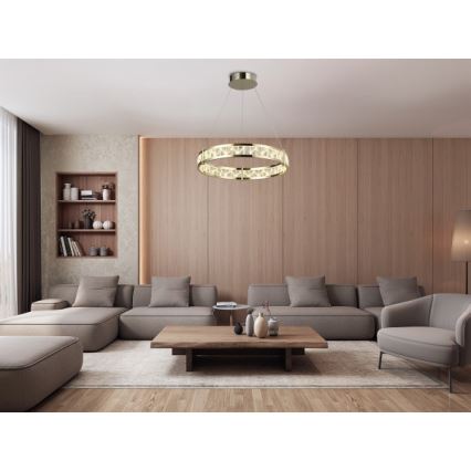 LED Stmievateľný krištáľový luster na lanku ENRIQUE LED/55W//230V 3000-6000K pr. 80 cm + diaľkové ovládanie