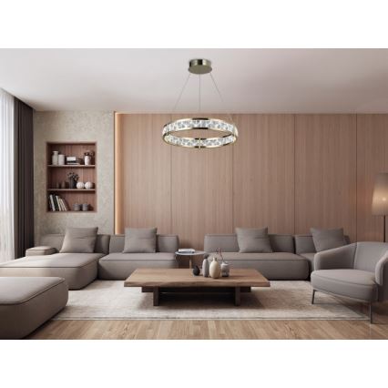 LED Stmievateľný krištáľový luster na lanku ENRIQUE LED/55W//230V 3000-6000K pr. 80 cm + diaľkové ovládanie