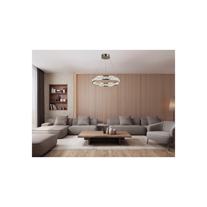 LED Stmievateľný krištáľový luster na lanku ENRIQUE LED/55W//230V 3000-6000K pr. 80 cm + diaľkové ovládanie