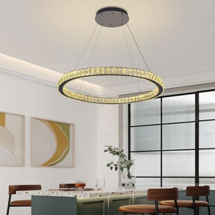 LED Stmievateľný krištáľový luster na lanku LED/100W/230V 3000-6500K strieborná + diaľkové ovládanie