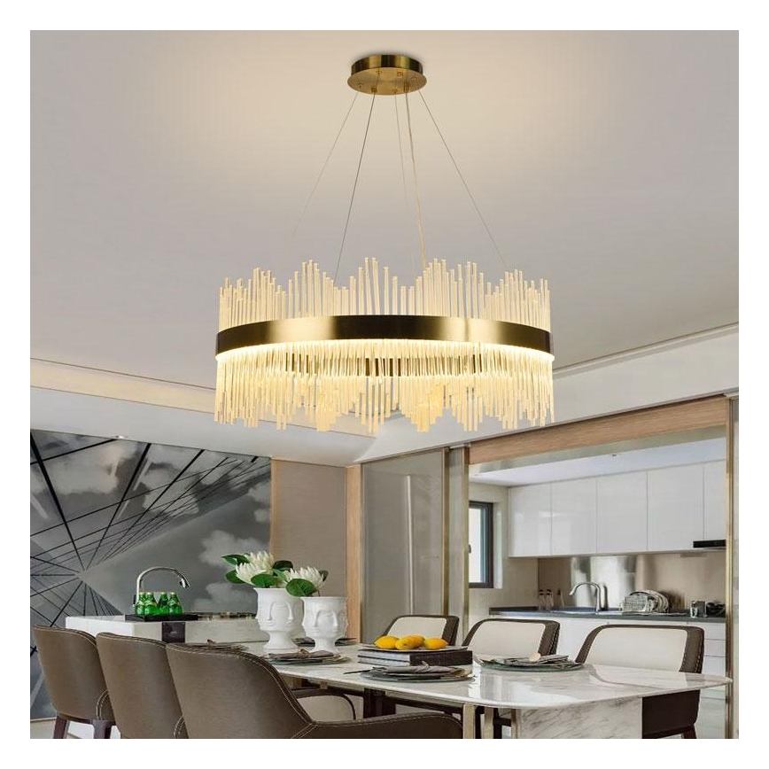LED Stmievateľný krištáľový luster na lanku LED/110W/230V 3000-6500K zlatá + diaľkové ovládanie