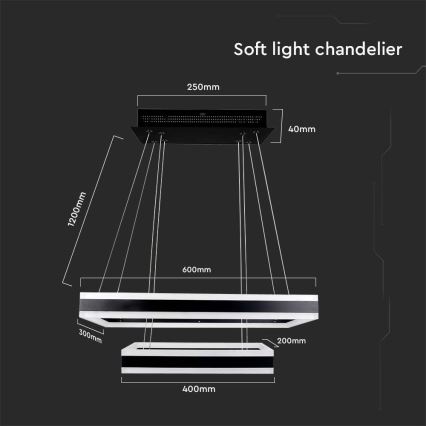 LED Stmievateľný luster na lanku LED/113W/230V 3000K čierna