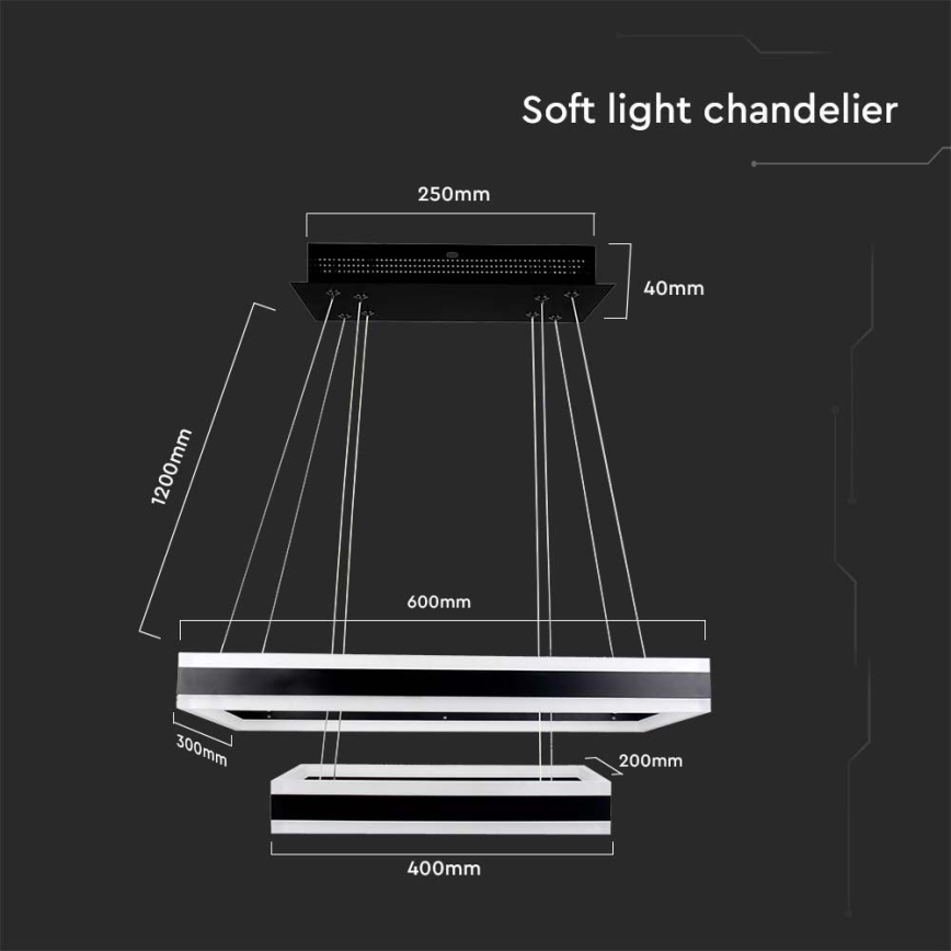 LED Stmievateľný luster na lanku LED/113W/230V 3000K čierna