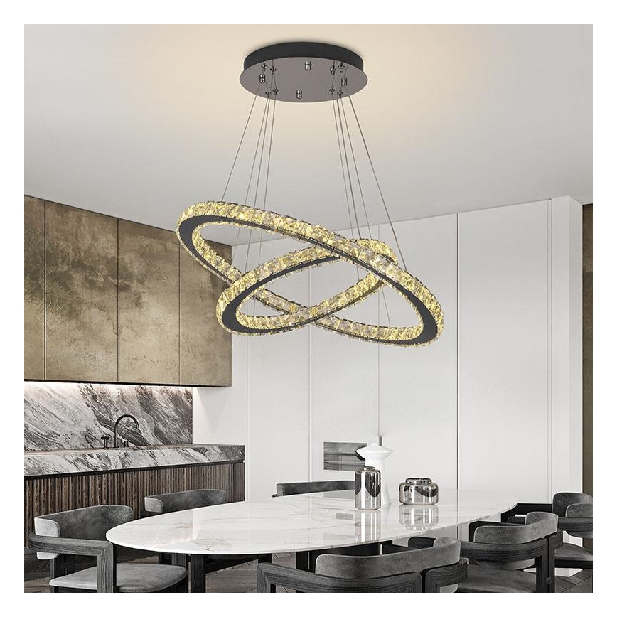 LED Stmievateľný krištáľový luster na lanku LED/115W/230V 3000-6500K strieborná + diaľkové ovládanie