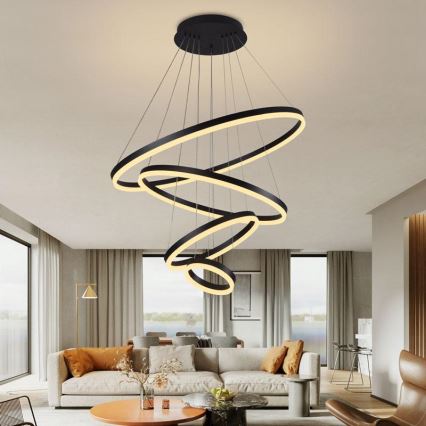 LED Stmievateľný luster na lanku LED/165W/230V 3000-6500K pr. 80 cm + diaľkové ovládanie