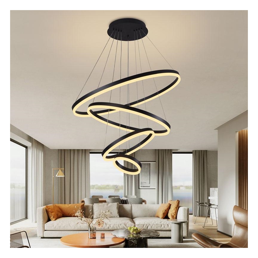LED Stmievateľný luster na lanku LED/165W/230V 3000-6500K pr. 80 cm + diaľkové ovládanie
