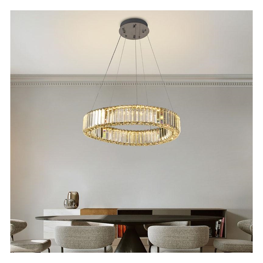 LED Stmievateľný krištáľový luster na lanku LED/40W/230V 3000-6500K lesklý chróm + diaľkové ovládanie