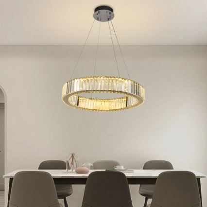 LED Stmievateľný krištáľový luster na lanku LED/40W/230V 3000-6500K lesklý chróm + diaľkové ovládanie