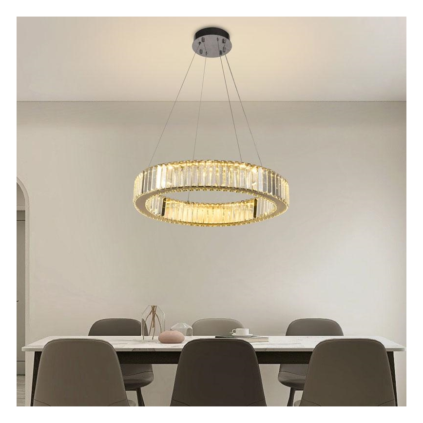LED Stmievateľný krištáľový luster na lanku LED/40W/230V 3000-6500K lesklý chróm + diaľkové ovládanie