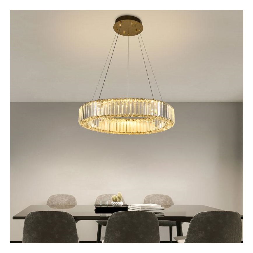 LED Stmievateľný krištáľový luster na lanku LED/40W/230V 3000-6500K chróm/zlatá + diaľkové ovládanie