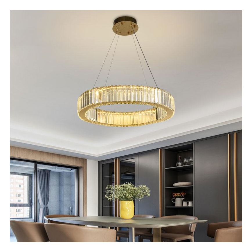 LED Stmievateľný krištáľový luster na lanku LED/40W/230V 3000-6500K chróm/zlatá + diaľkové ovládanie