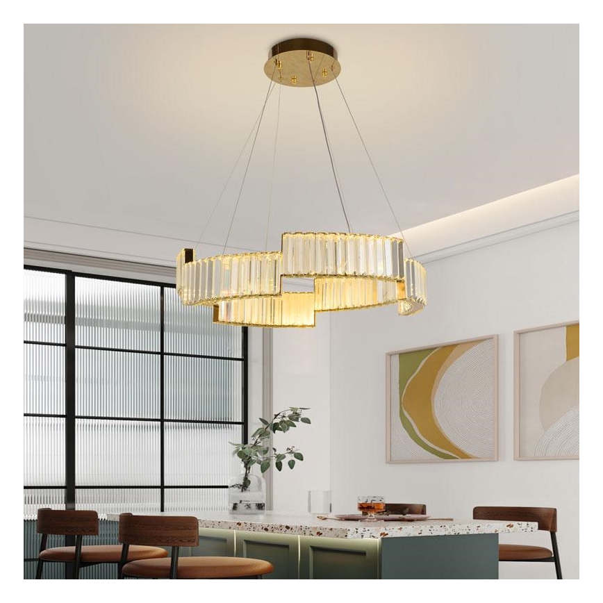 LED Stmievateľný krištáľový luster na lanku LED/40W/230V 3000-6500K zlatá + diaľkové ovládanie