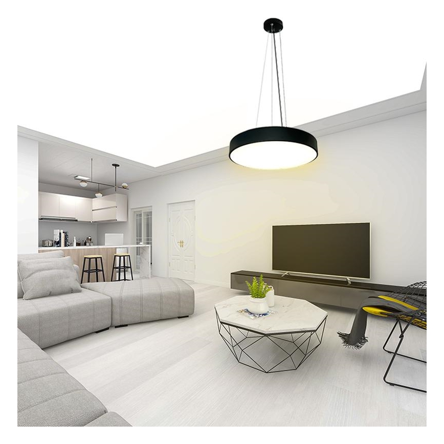 LED Stmievateľný luster na lanku LED/50W/230V 3000-6500K čierna + diaľkové ovládanie