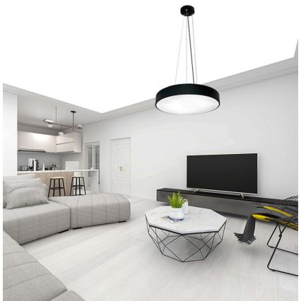 LED Stmievateľný luster na lanku LED/50W/230V 3000-6500K čierna + diaľkové ovládanie