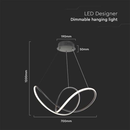 LED Stmievateľný luster na lanku LED/50W/230V 3000K čierna