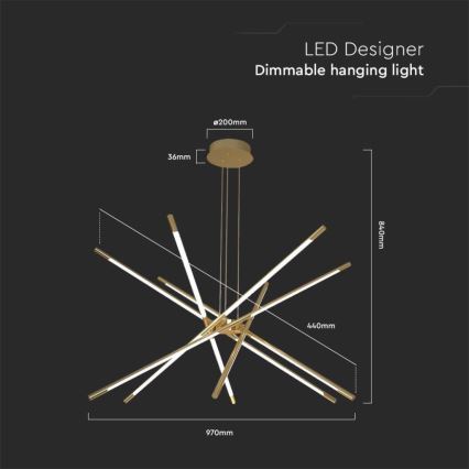 LED Stmievateľný luster na lanku LED/50W/230V 3000K zlatá