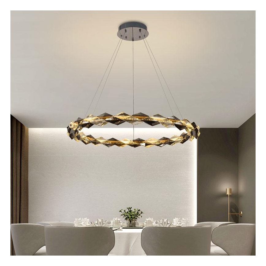 LED Stmievateľný krištáľový luster na lanku LED/55W/230V 3000-6500K lesklý chróm + diaľkové ovládanie