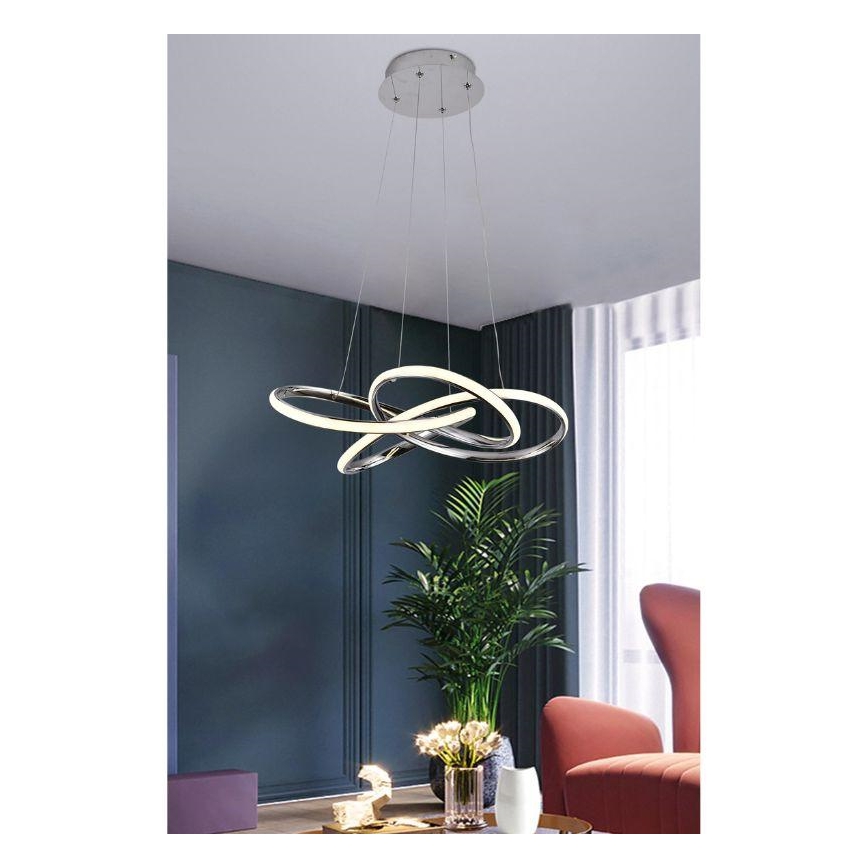 LED Stmievateľný luster na lanku LED/65W/230V 3000-6500K chróm + diaľkové ovládanie