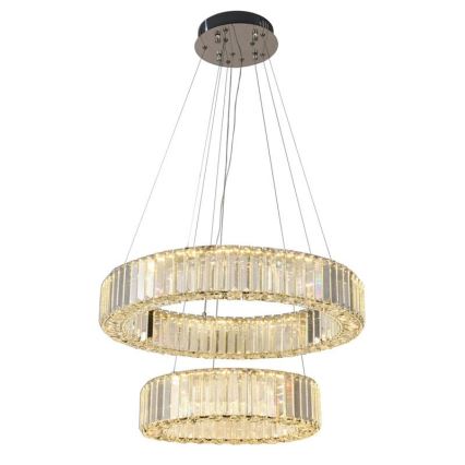 LED Stmievateľný krištáľový luster na lanku LED/65W/230V 3000-6500K lesklý chróm + diaľkové ovládanie