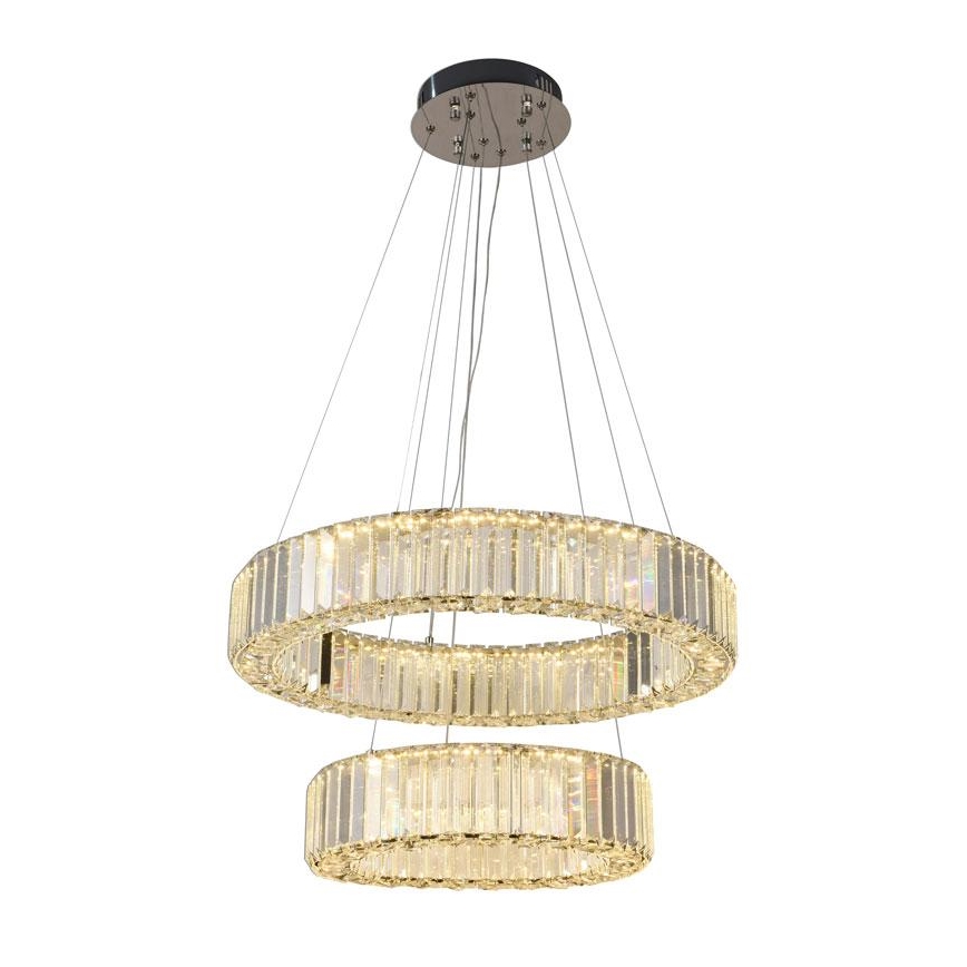 LED Stmievateľný krištáľový luster na lanku LED/65W/230V 3000-6500K lesklý chróm + diaľkové ovládanie