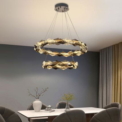 LED Stmievateľný krištáľový luster na lanku LED/65W/230V 3000-6500K lesklý chróm + diaľkové ovládanie