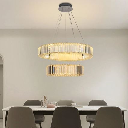 LED Stmievateľný krištáľový luster na lanku LED/65W/230V 3000-6500K lesklý chróm + diaľkové ovládanie