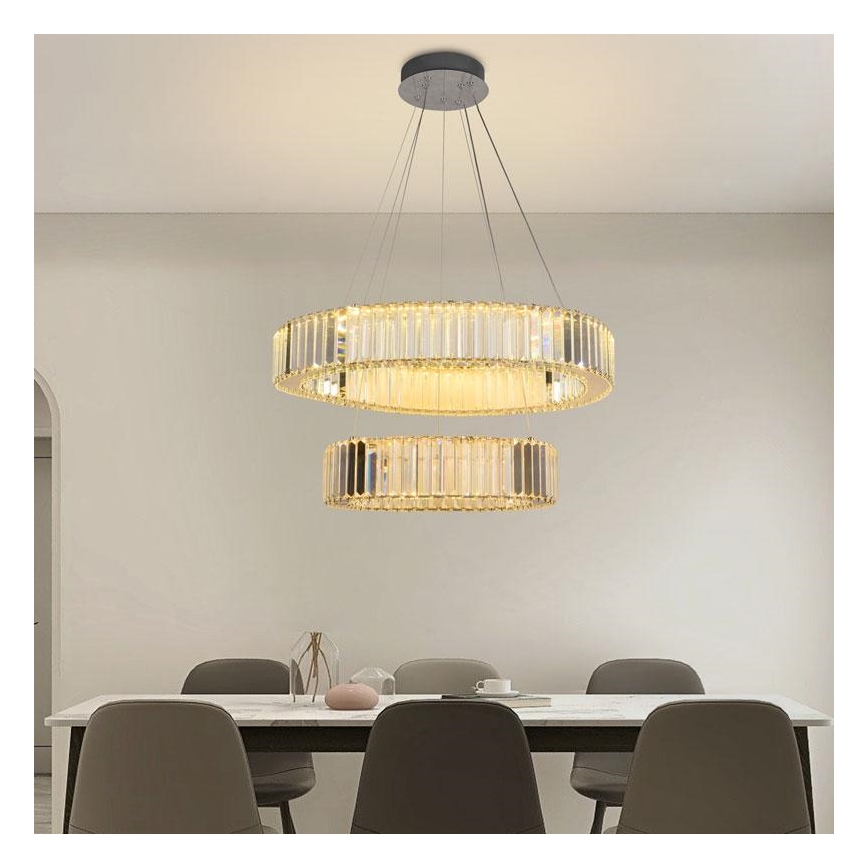 LED Stmievateľný krištáľový luster na lanku LED/65W/230V 3000-6500K lesklý chróm + diaľkové ovládanie