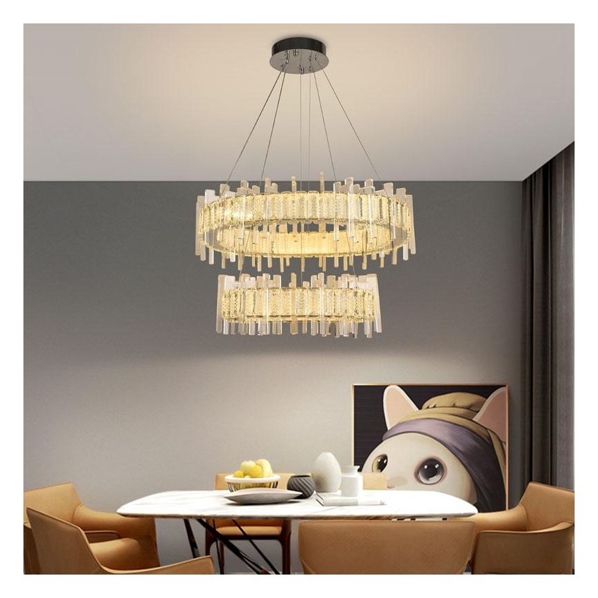 LED Stmievateľný krištáľový luster na lanku LED/65W/230V 3000-6500K + diaľkové ovládanie