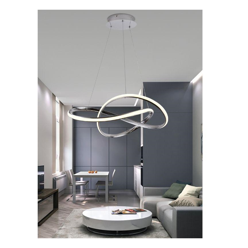 LED Stmievateľný luster na lanku LED/70W/230V 3000-6500K pr. 60 cm lesklý chróm + diaľkové ovládanie